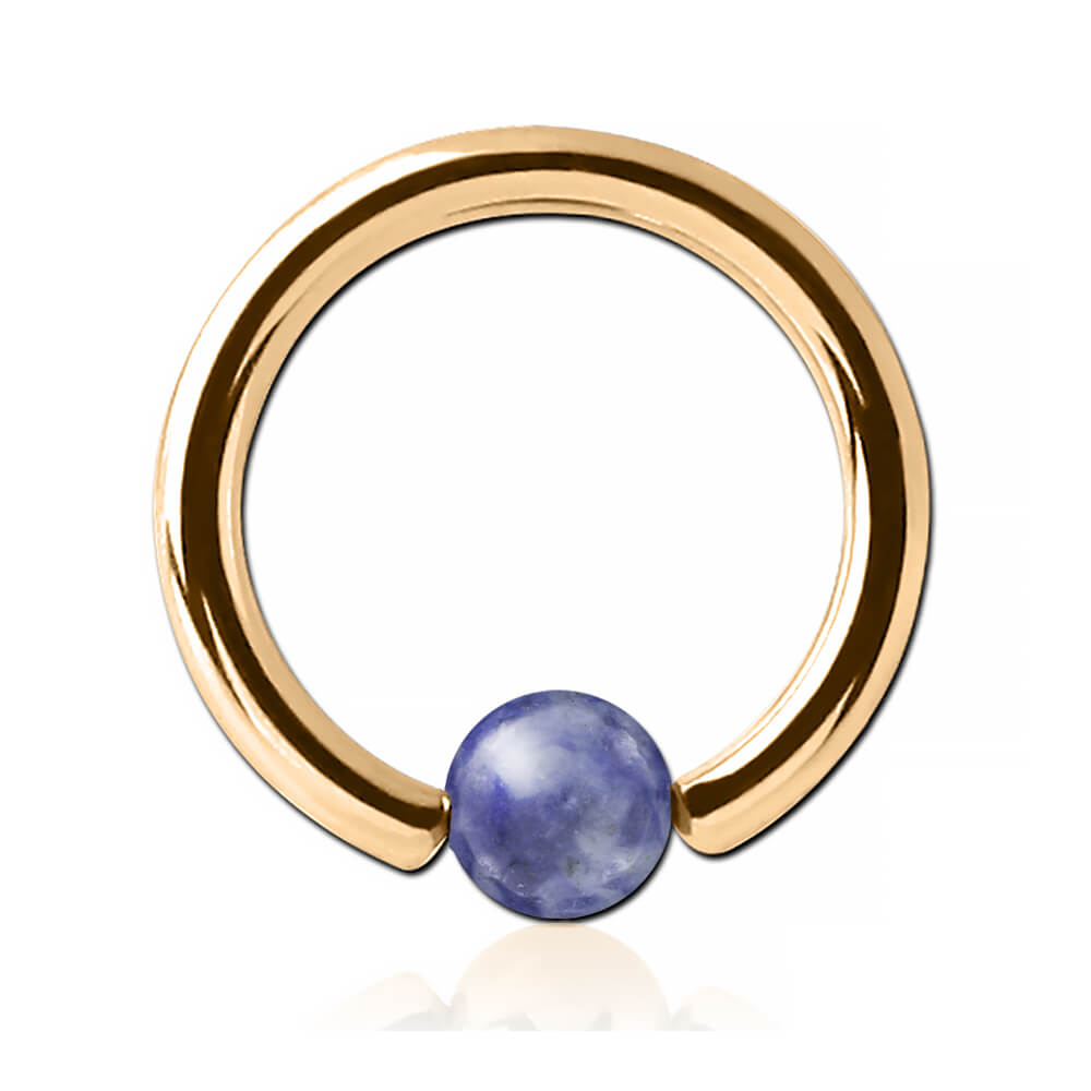 Anneau plaqué or 18k avec boule pierre Sodalite Blue Dots