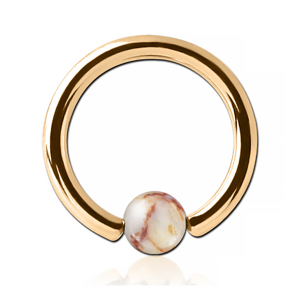 Anneau plaqué or 18k avec boule pierre Jaspe Red Network