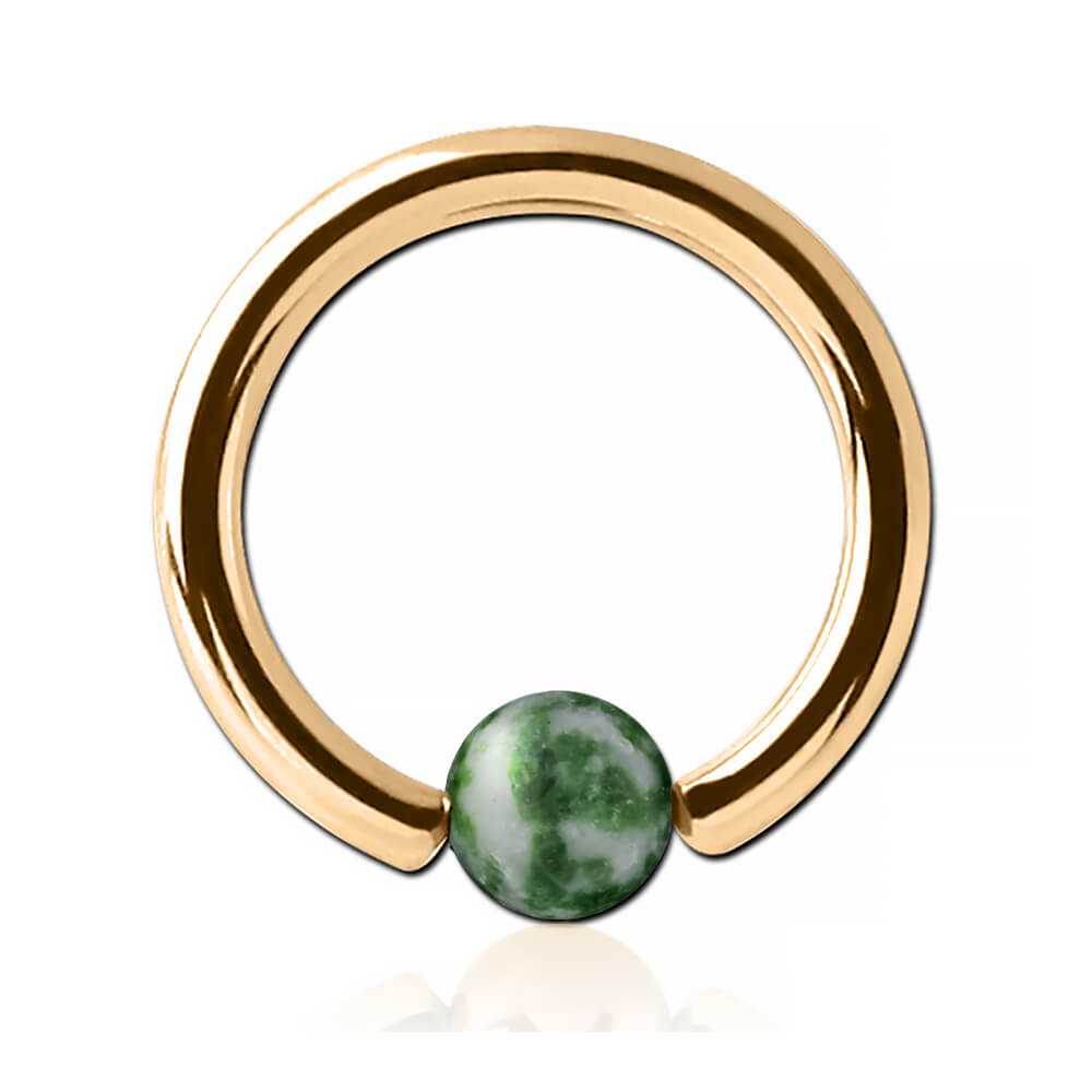Anneau plaqué or 18k avec boule pierre Jaspe Green Dots