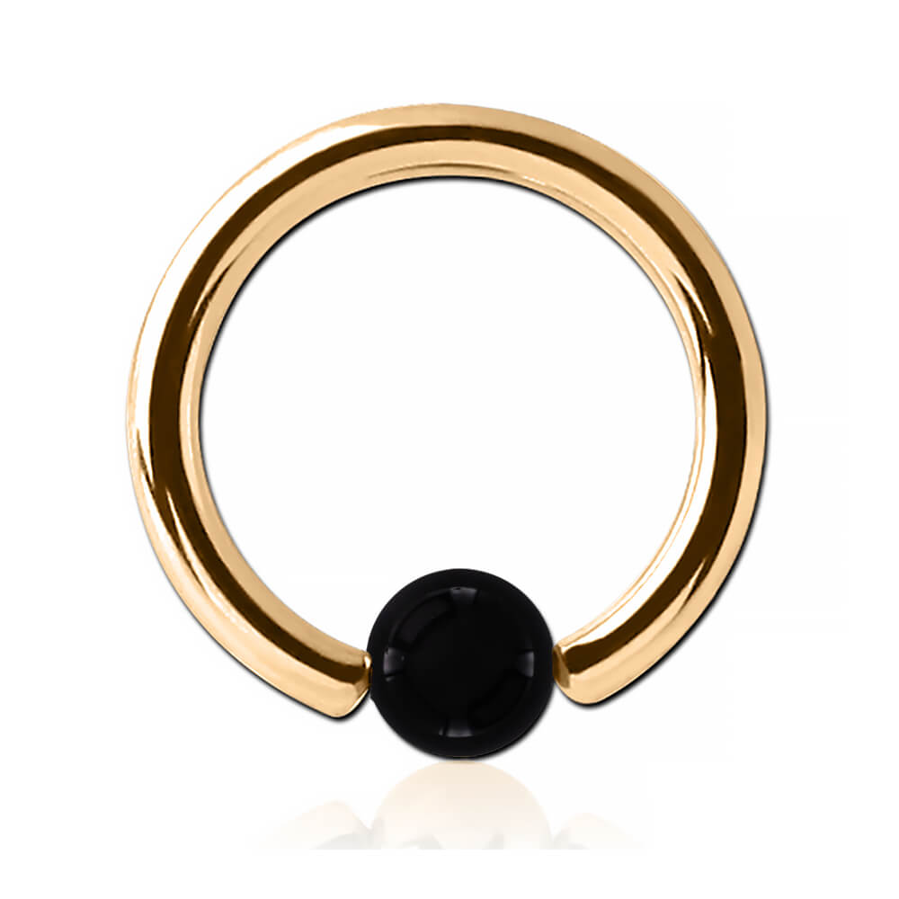 Anneau plaqué or 18k avec boule pierre Onyx noir