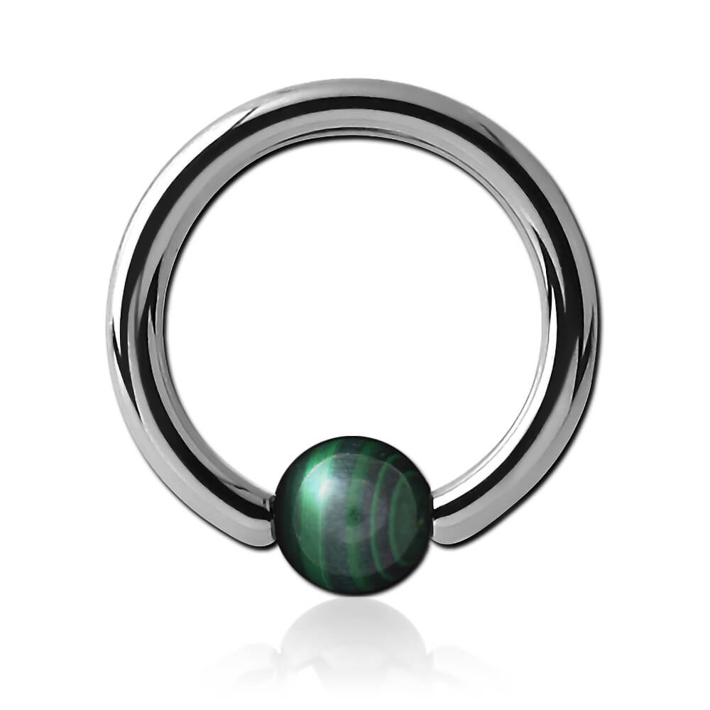 Anneau titane avec boule pierre Malachite