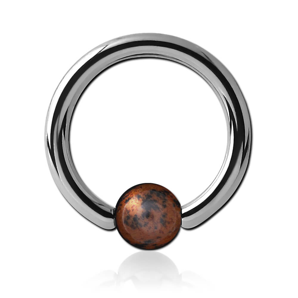 Anneau titane avec boule pierre Obsidienne Gold Swan