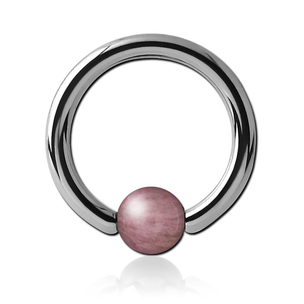 Anneau titane avec boule pierre Rhodonite