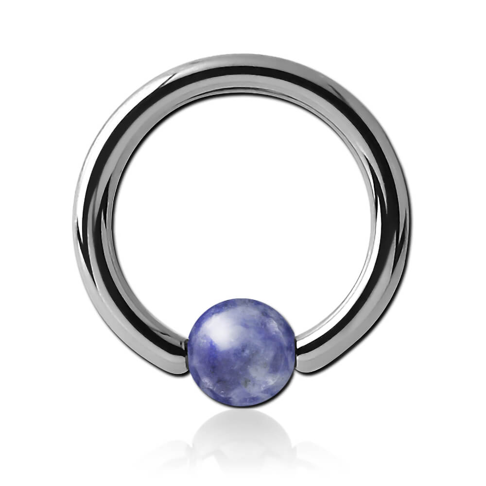 Anneau titane avec boule pierre Sodalite Blue Dots