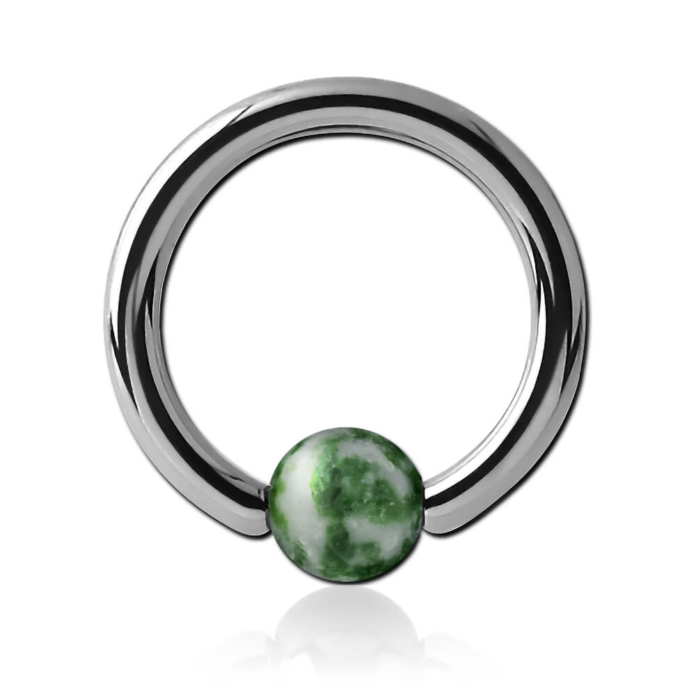 Anneau titane avec boule pierre Jaspe Green Dots