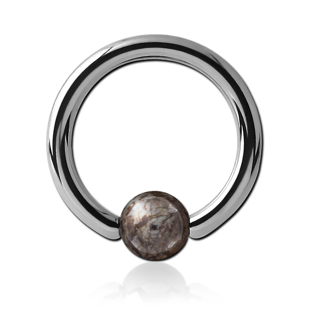 Anneau titane avec boule pierre Obsidienne Coffee Snowflake