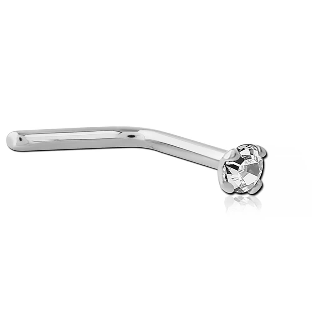 Stud de nez en L acier avec cristal rond 2mm