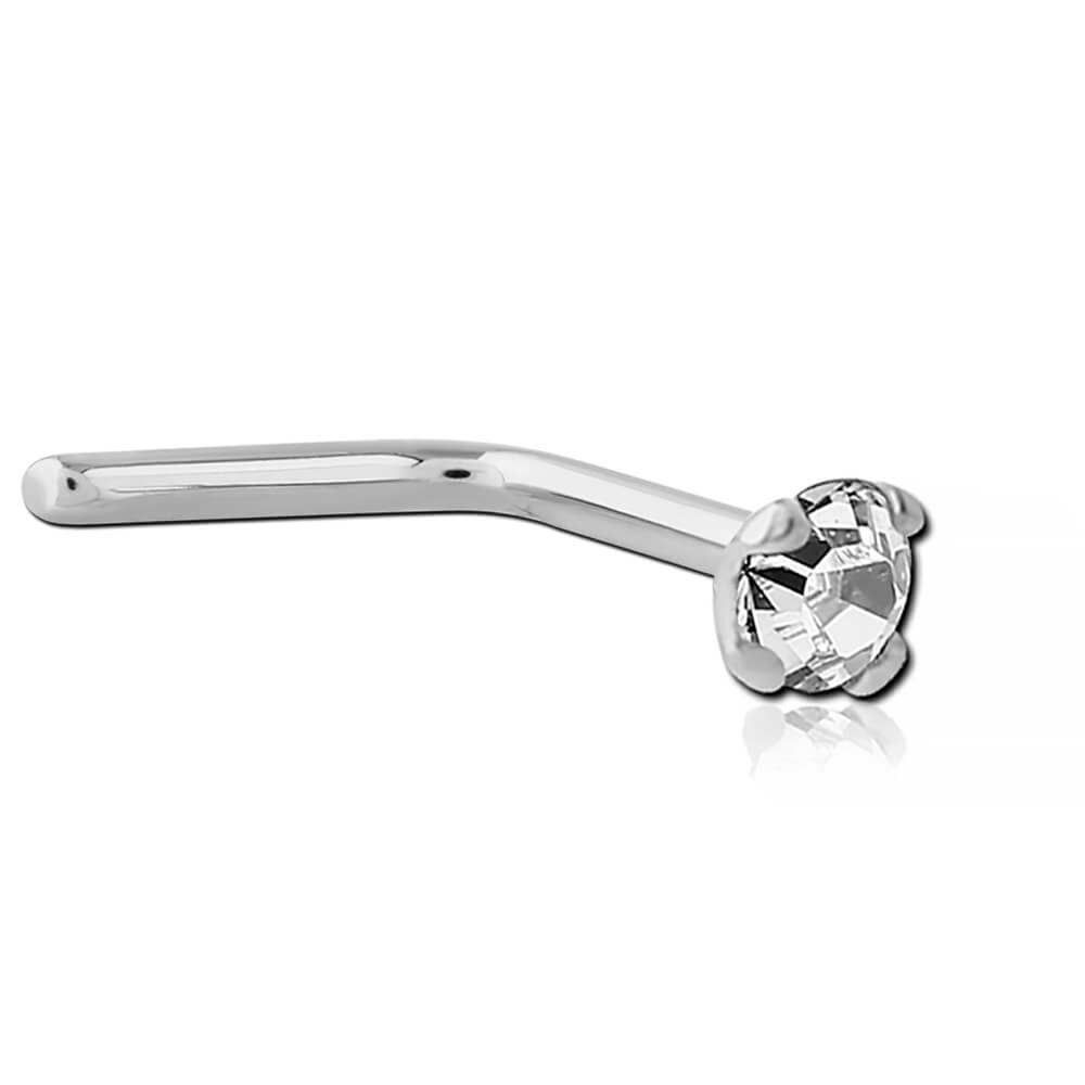 Stud de nez en L acier avec cristal rond 2.5mm