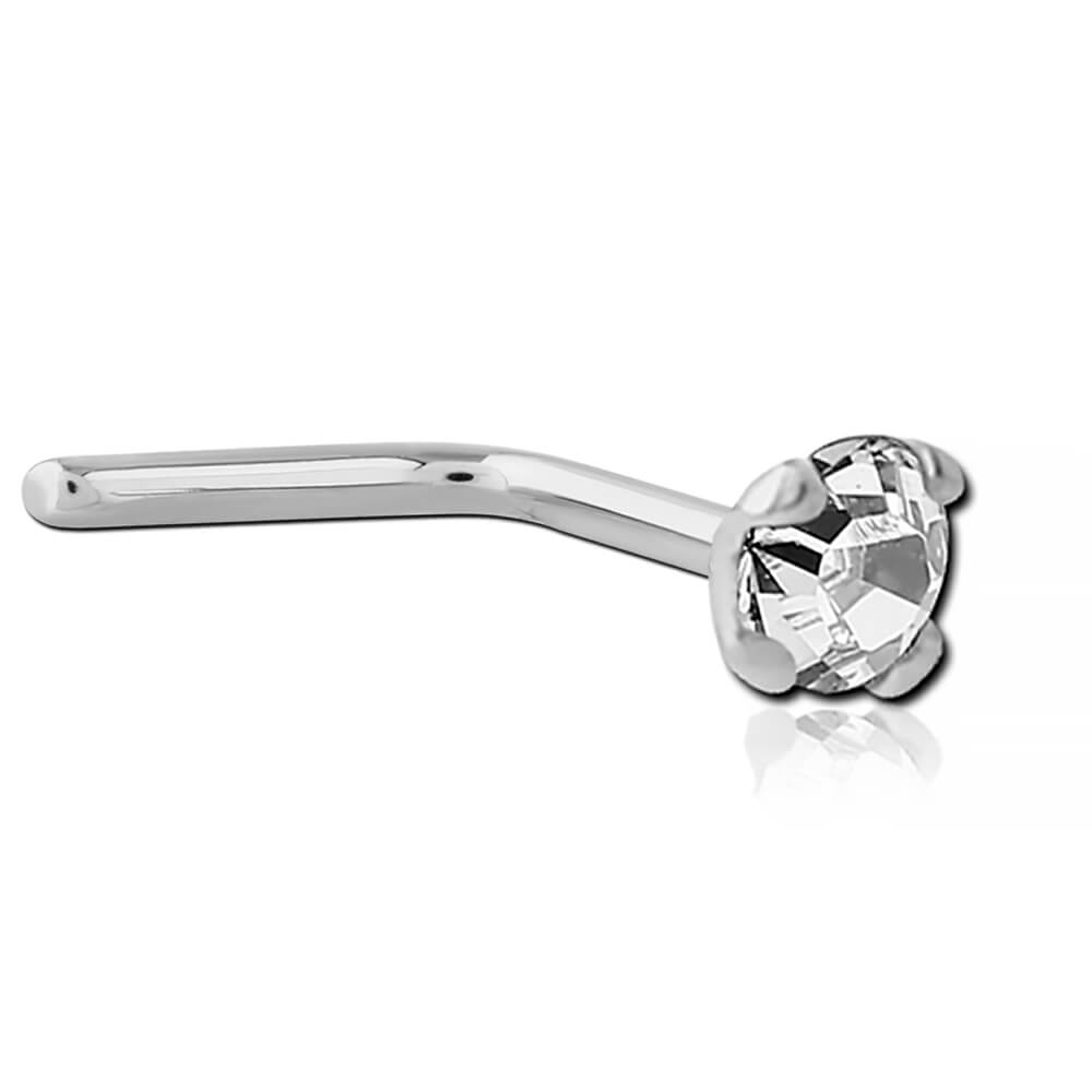 Stud de nez en L acier avec cristal rond 3mm