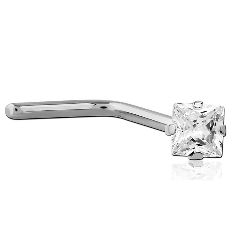 Stud de nez en L acier avec cristal carré 2.5mm