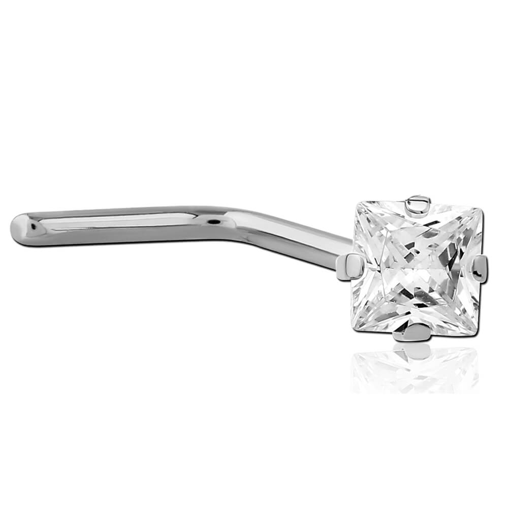 Stud de nez en L acier avec cristal carré 3mm