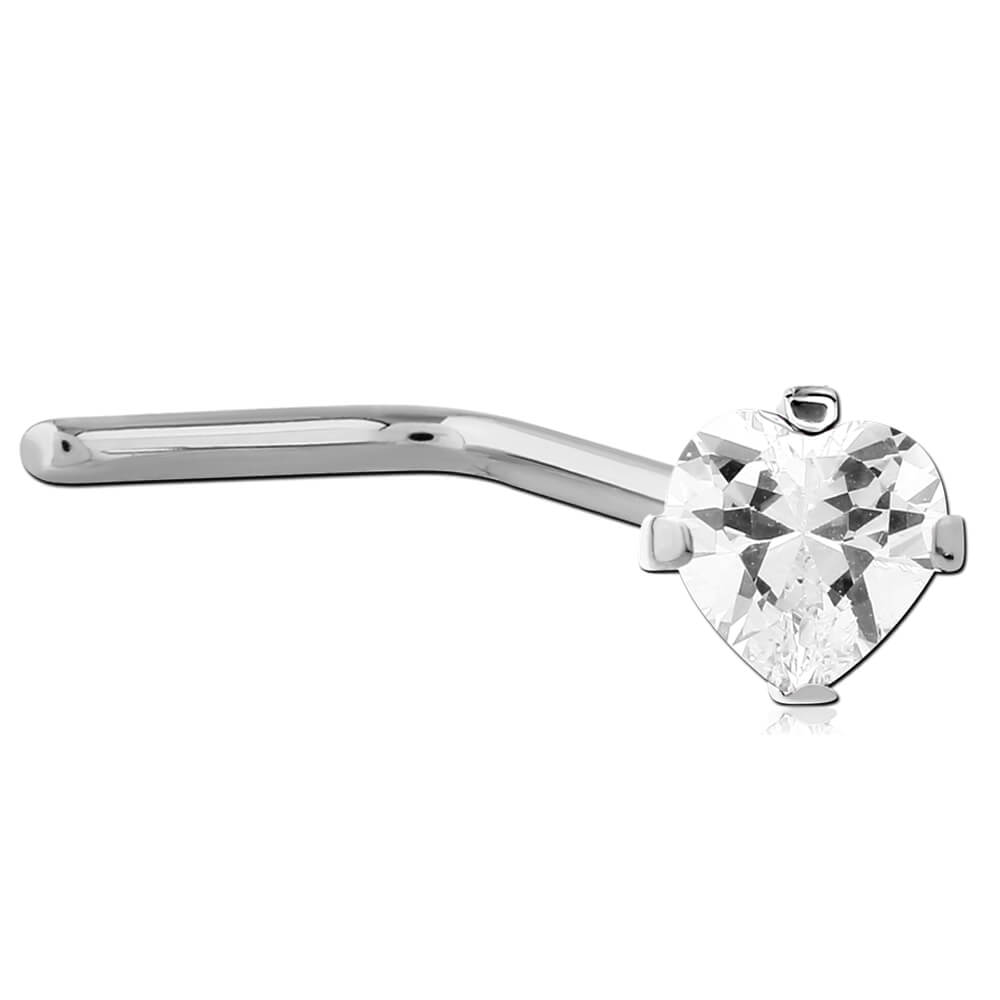 Stud de nez en L acier avec cristal coeur 3mm