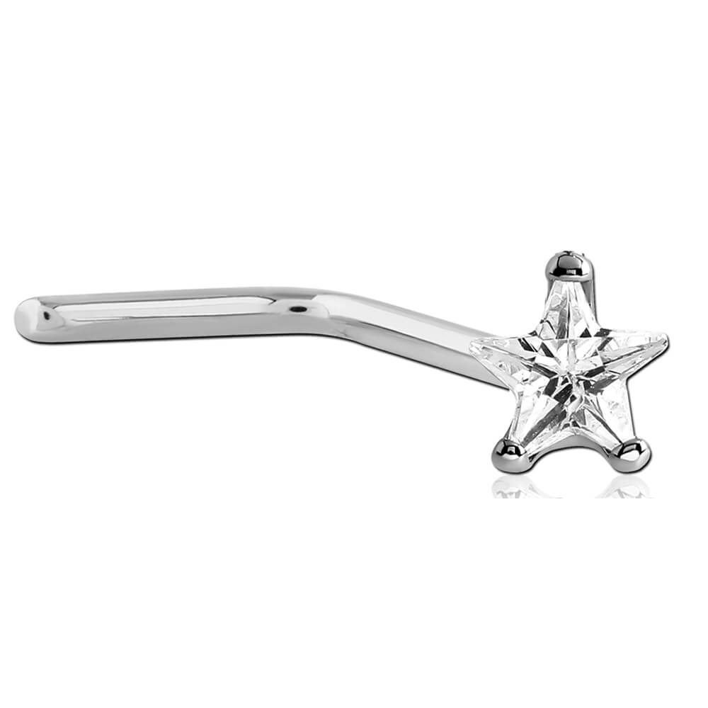 Stud de nez en L acier avec cristal étoile 3mm