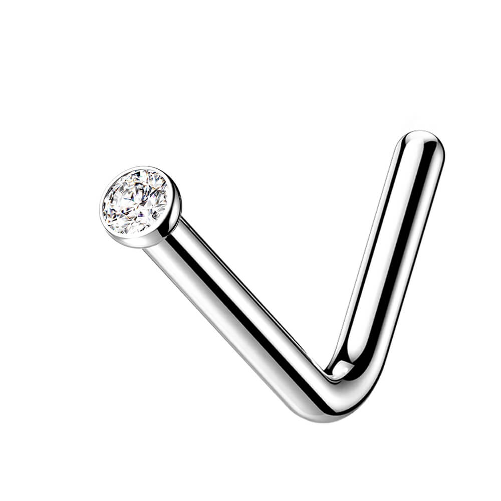 Stud de nez en L titane avec cristal rond 1.5mm