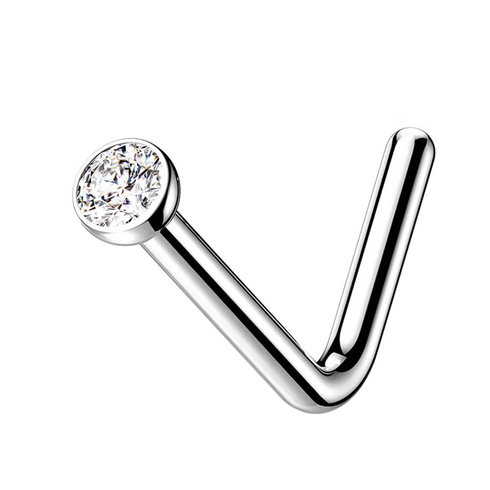 Stud de nez en L titane avec cristal rond 2mm