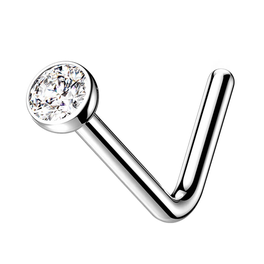 Stud de nez en L titane avec cristal rond 2.5mm