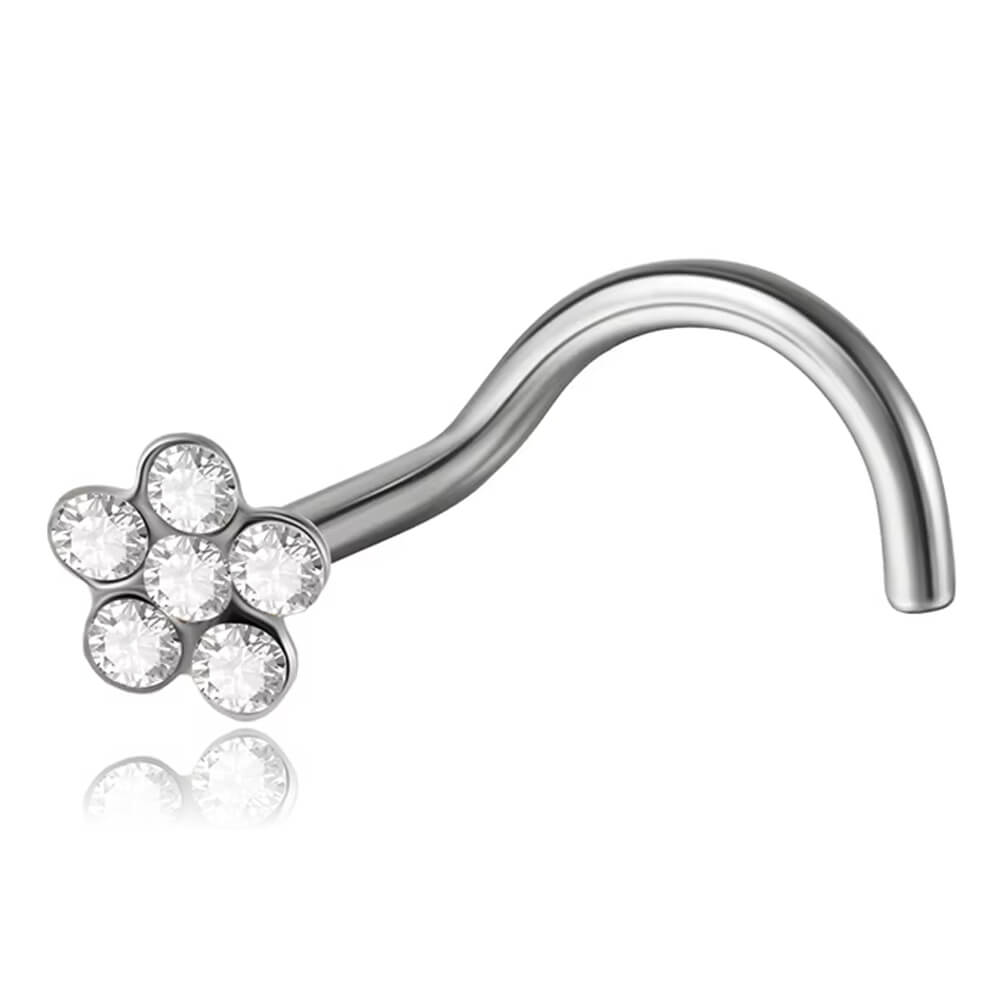 Stud de nez acier Fleur de cristal