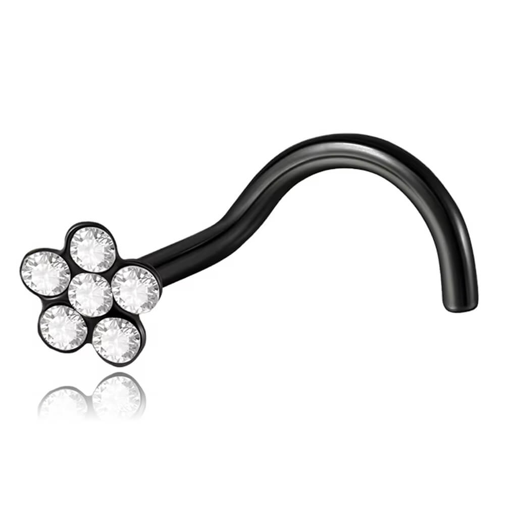 Stud de nez acier noir Fleur de cristal