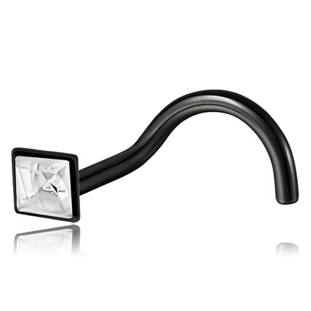 Stud de nez acier noir Cristal Carré