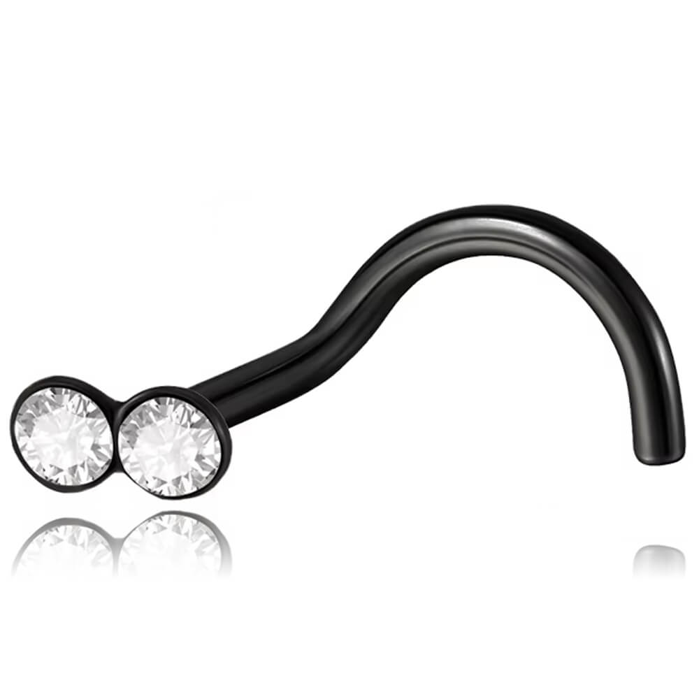Stud de nez acier noir Double Cristal