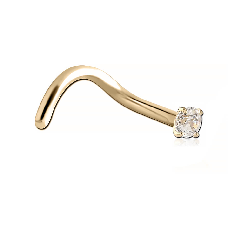 Stud de nez acier plaqué or 18k avec Zirconium rond 2mm