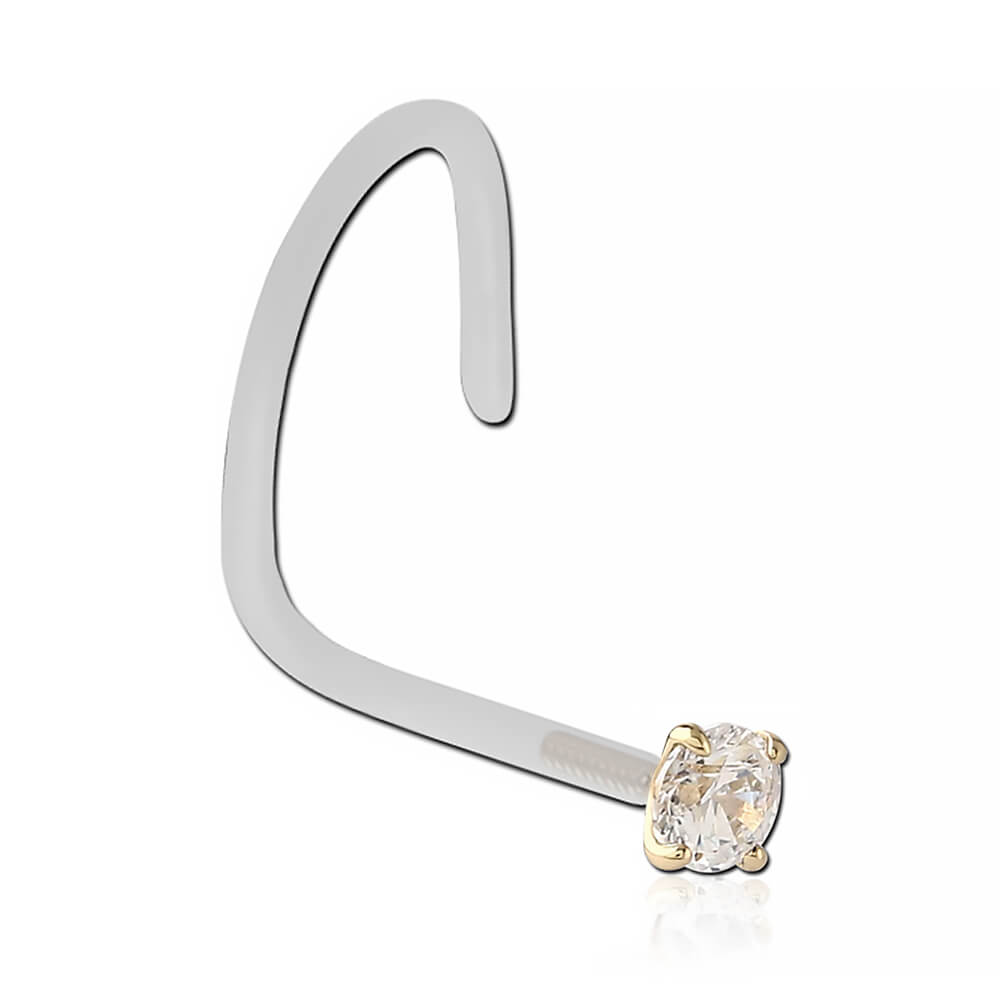 Stud de nez Biosafe et Zirconium 2mm griffé Or 14k