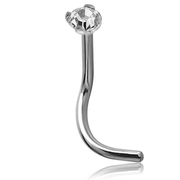 Stud de nez Or blanc 14k et Zirconium 2 mm