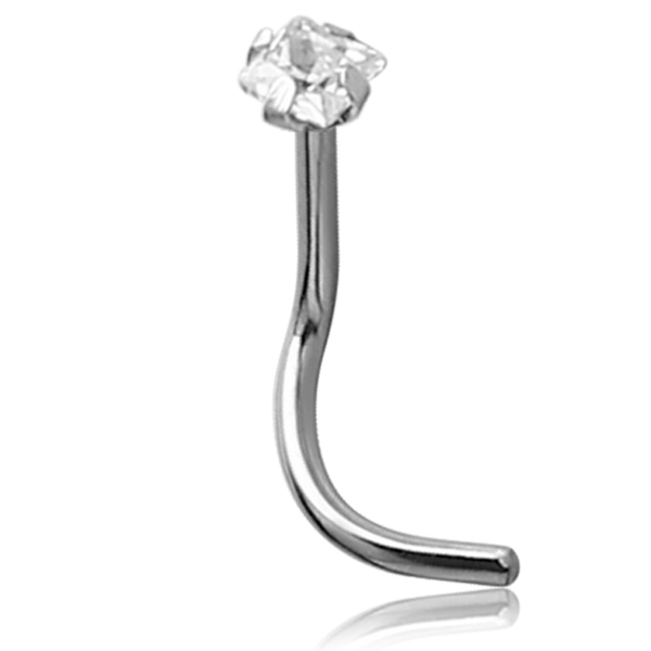 Stud de nez Or blanc 14k et Zirconium carré 2 mm