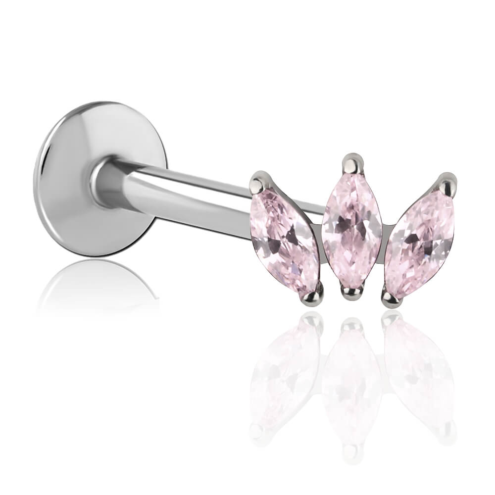 Micro Labret En Titane Avec Strass - Modèle Deux Marquises, Vis Interne, 1.2mm