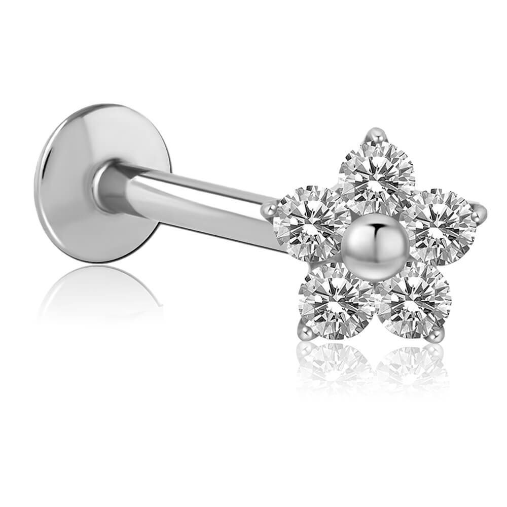 Micro labret titane Fleur de Cristal strass vis interne