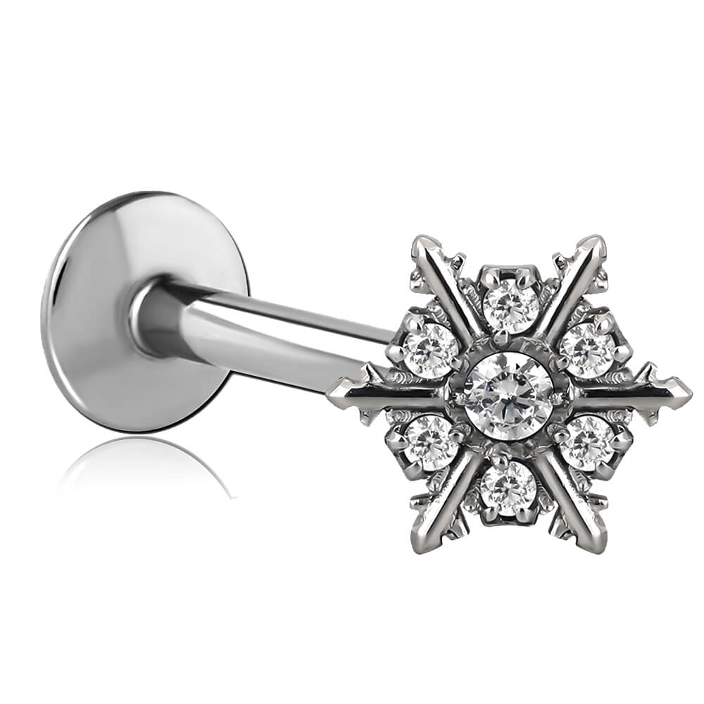 Micro labret titane Flocon de Cristal strass vis interne