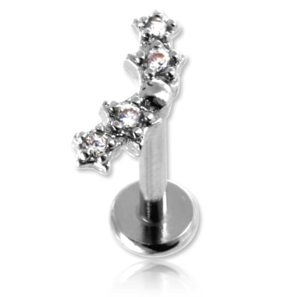 Micro labret acier vis interne 4 étoiles strass
