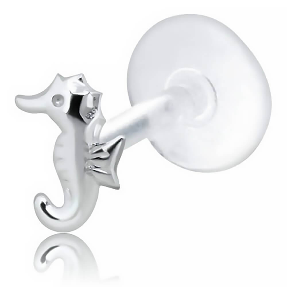 Micro labret Biosafe motif Hippocampe argent