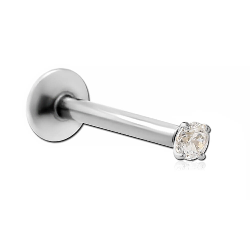 Micro labret acier interne cristal rond griffé 2mm