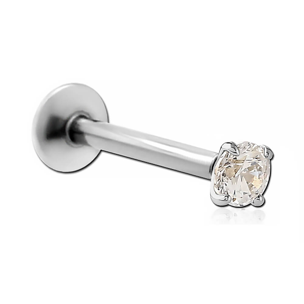 Micro labret acier interne cristal rond griffé 3mm