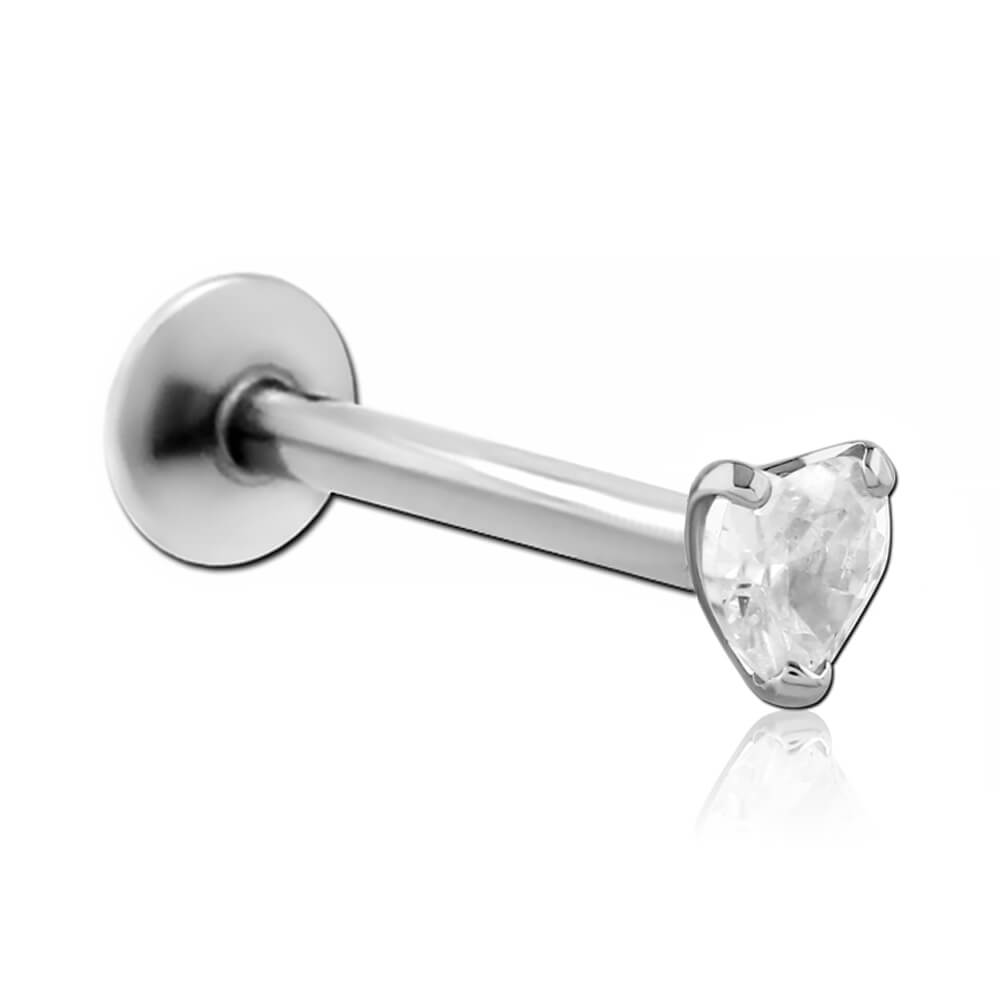 Micro labret acier interne cristal coeur griffé 3mm