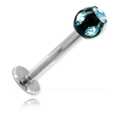 Micro labret acier vis interne boule acier noir multistrass