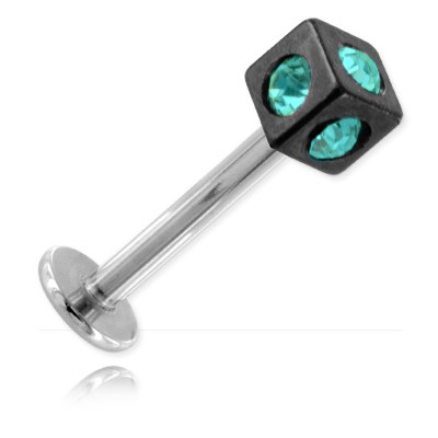 Micro labret acier dé acier noir multi strass