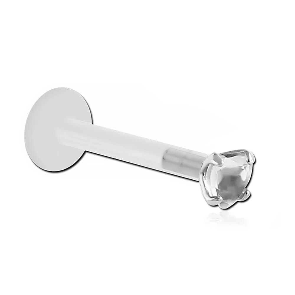 Micro labret Bioflex Coeur de cristal 3mm griffé argent