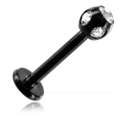 Micro labret acier noir boule multi strass