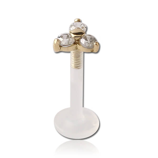Micro labret Bioflex trio de Zirconiums griffé Or 18 carats