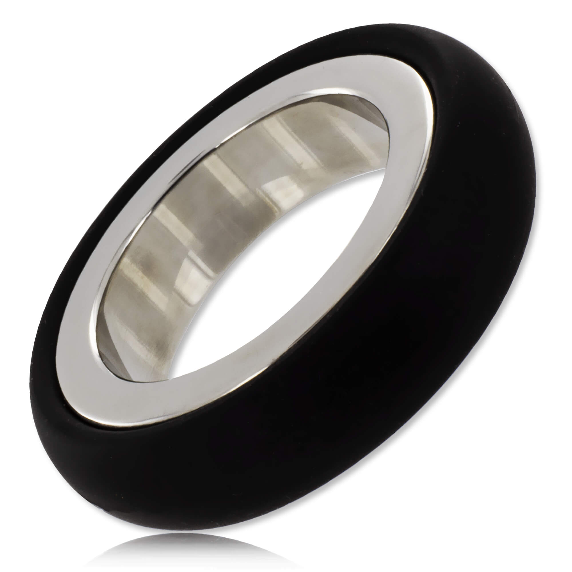 Cockring acier et silicone noir RougeCuir 15mm