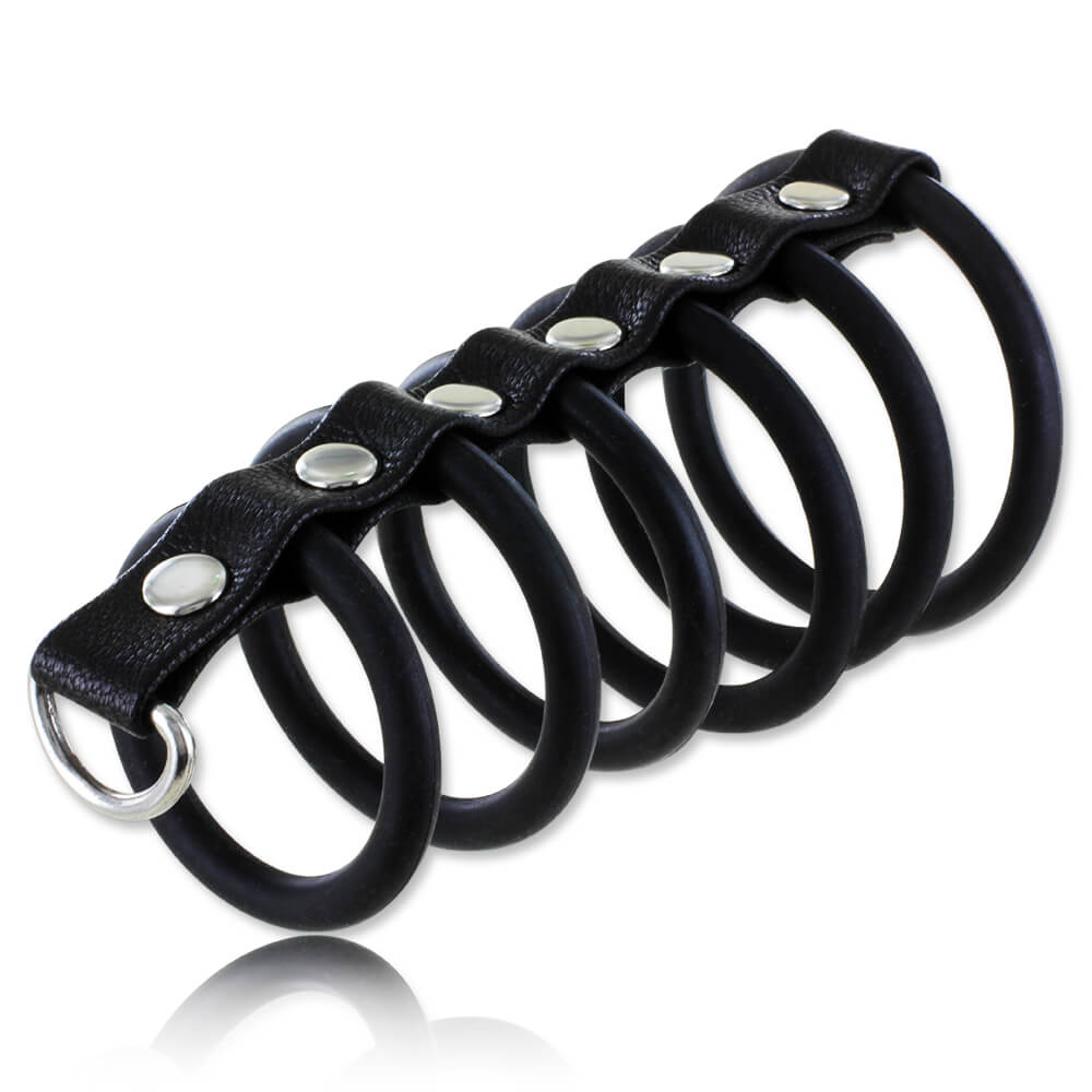 Cockring cage Gladiator Silicone noir et cuir noir