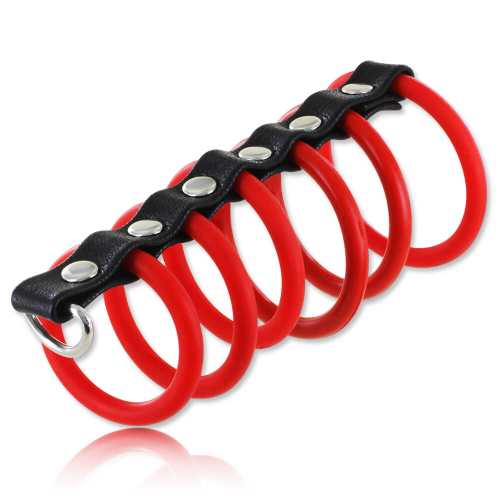Cockring cage Gladiator Silicone rouge et cuir noir