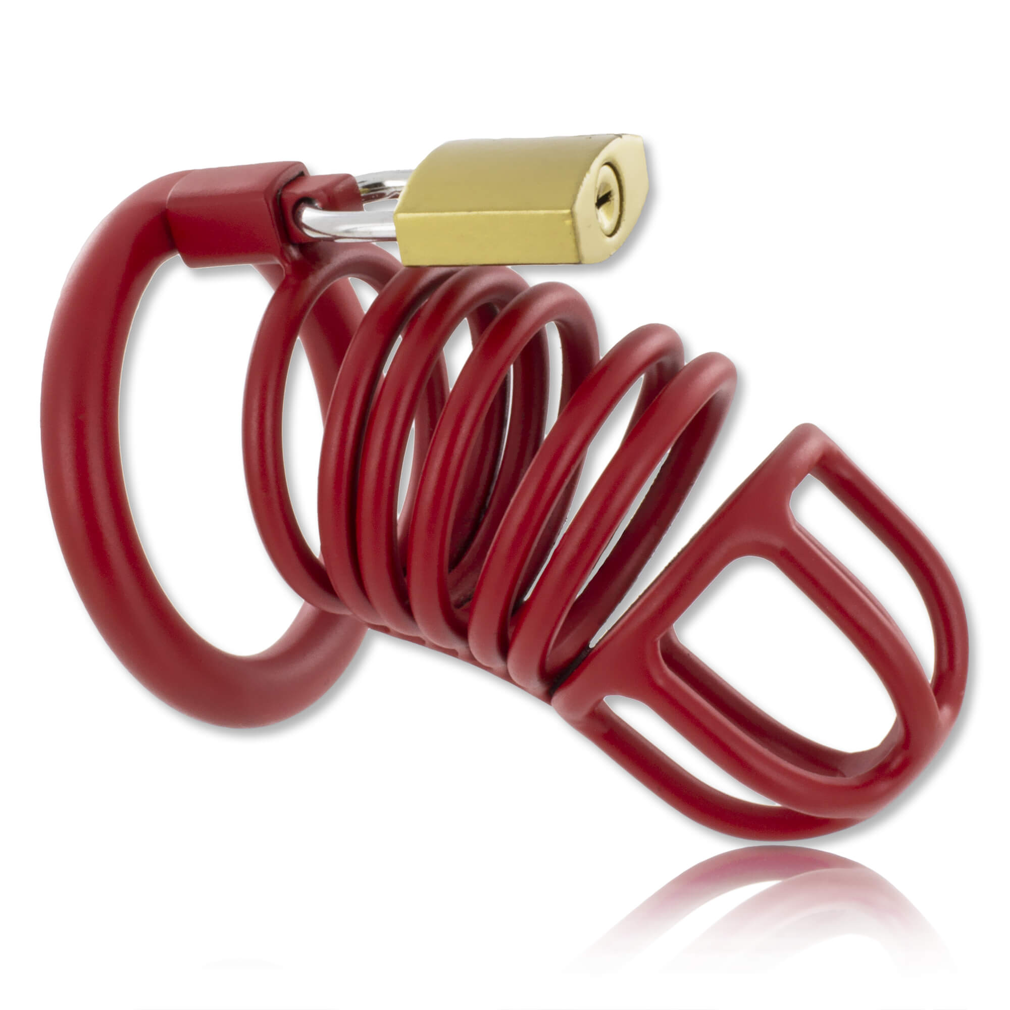 Cage de chasteté homme avec cockring acier rouge Spirale