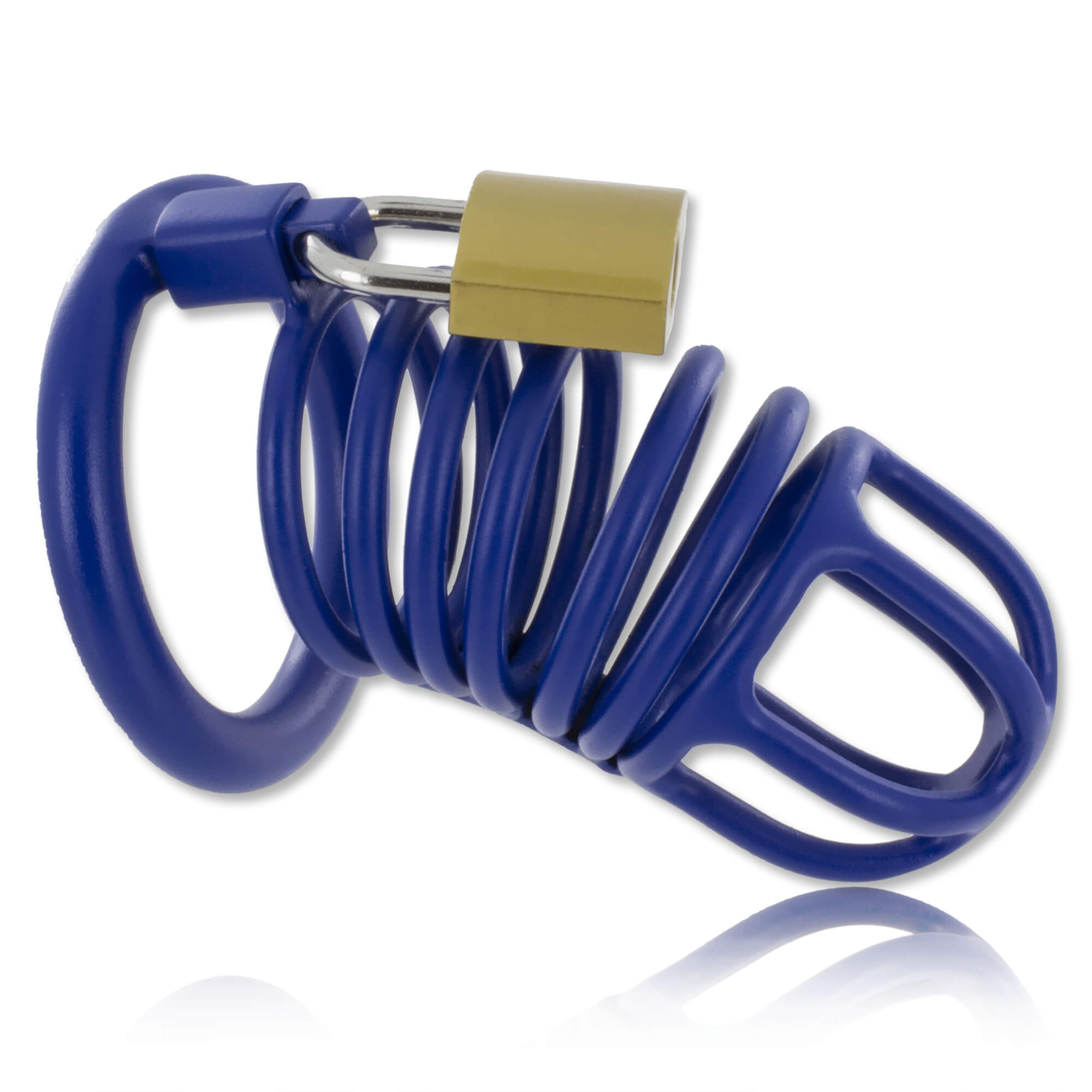 Cage de chasteté homme avec cockring acier bleu Spirale