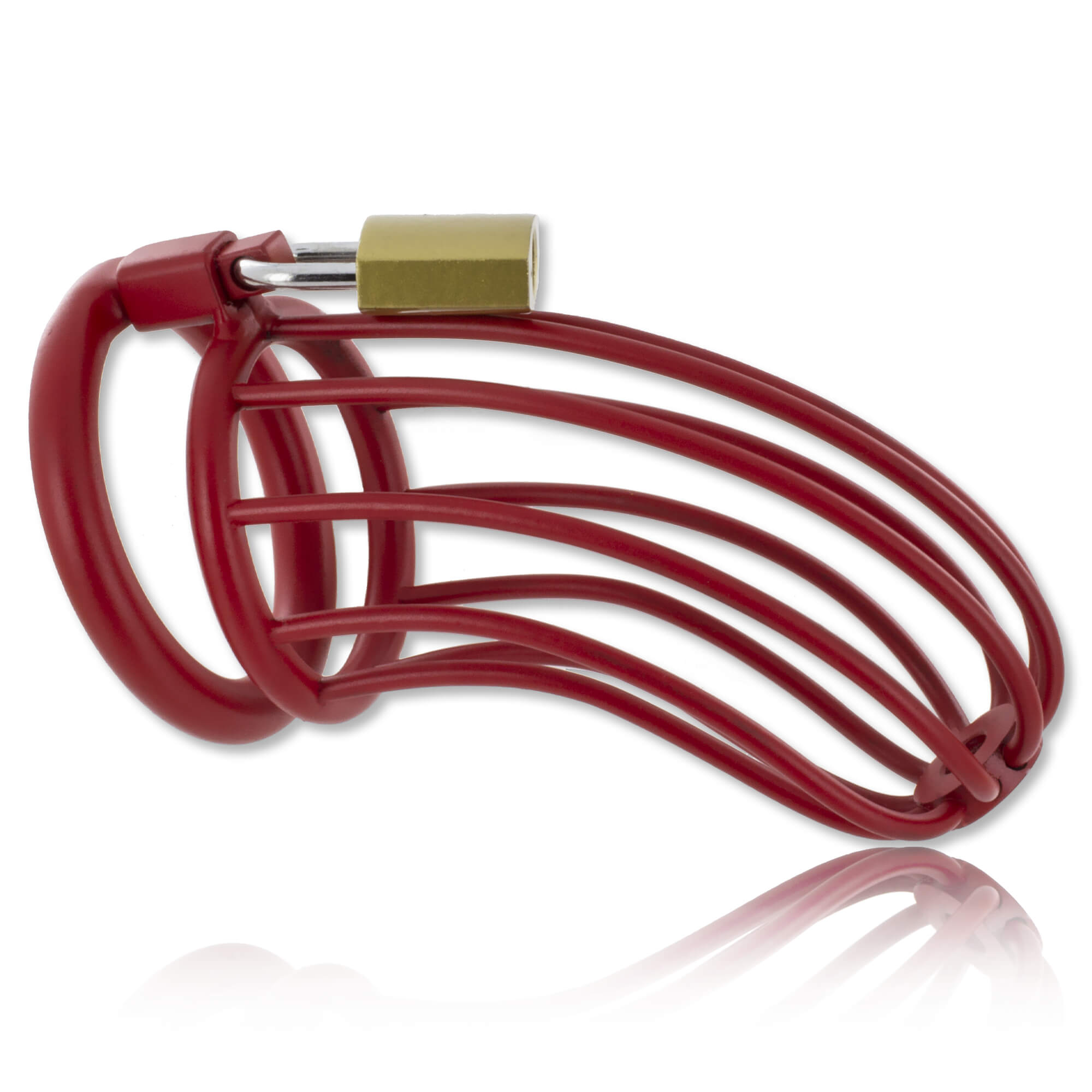 Cage de chasteté homme avec cockring acier rouge Birdcage