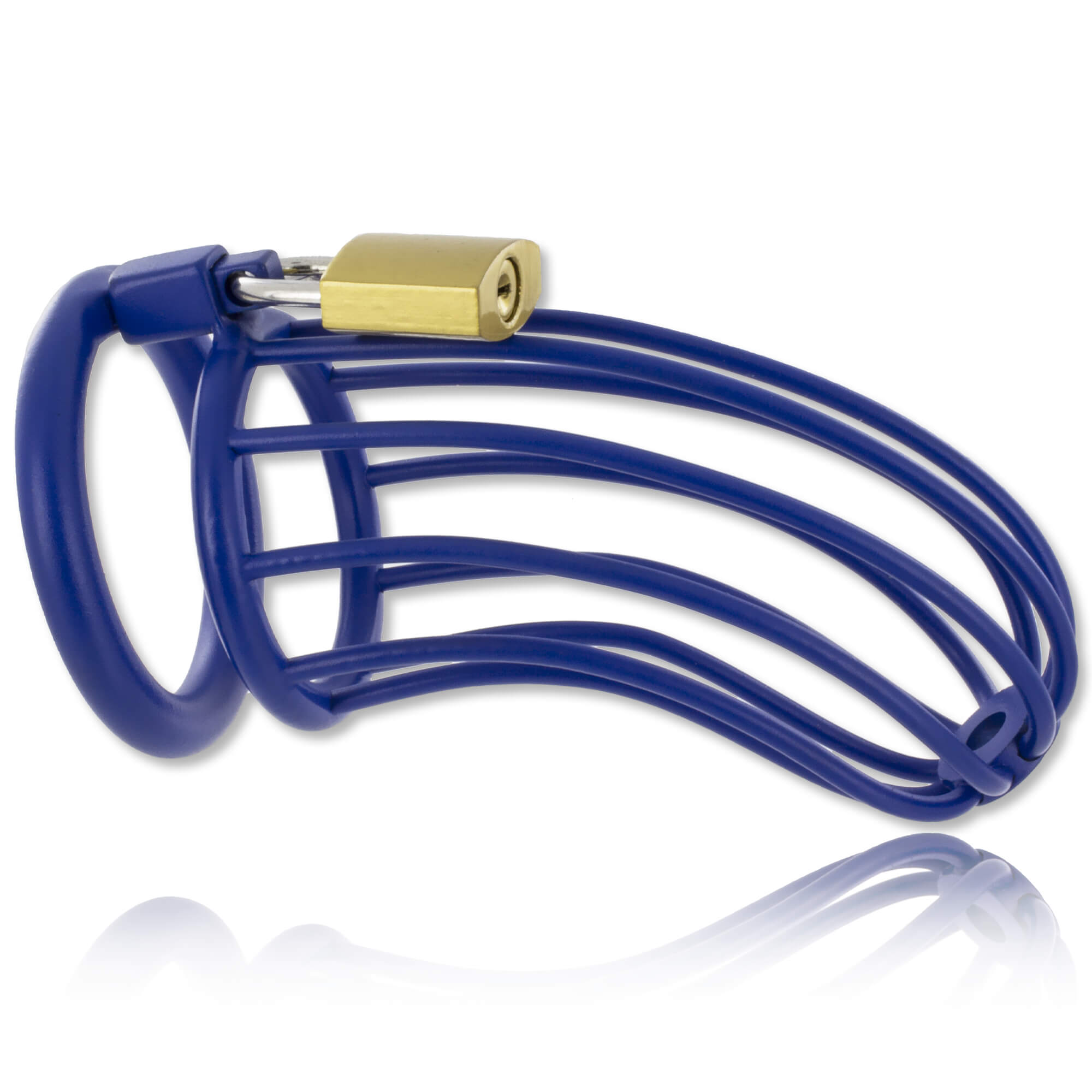 Cage de chasteté homme avec cockring acier bleu Birdcage