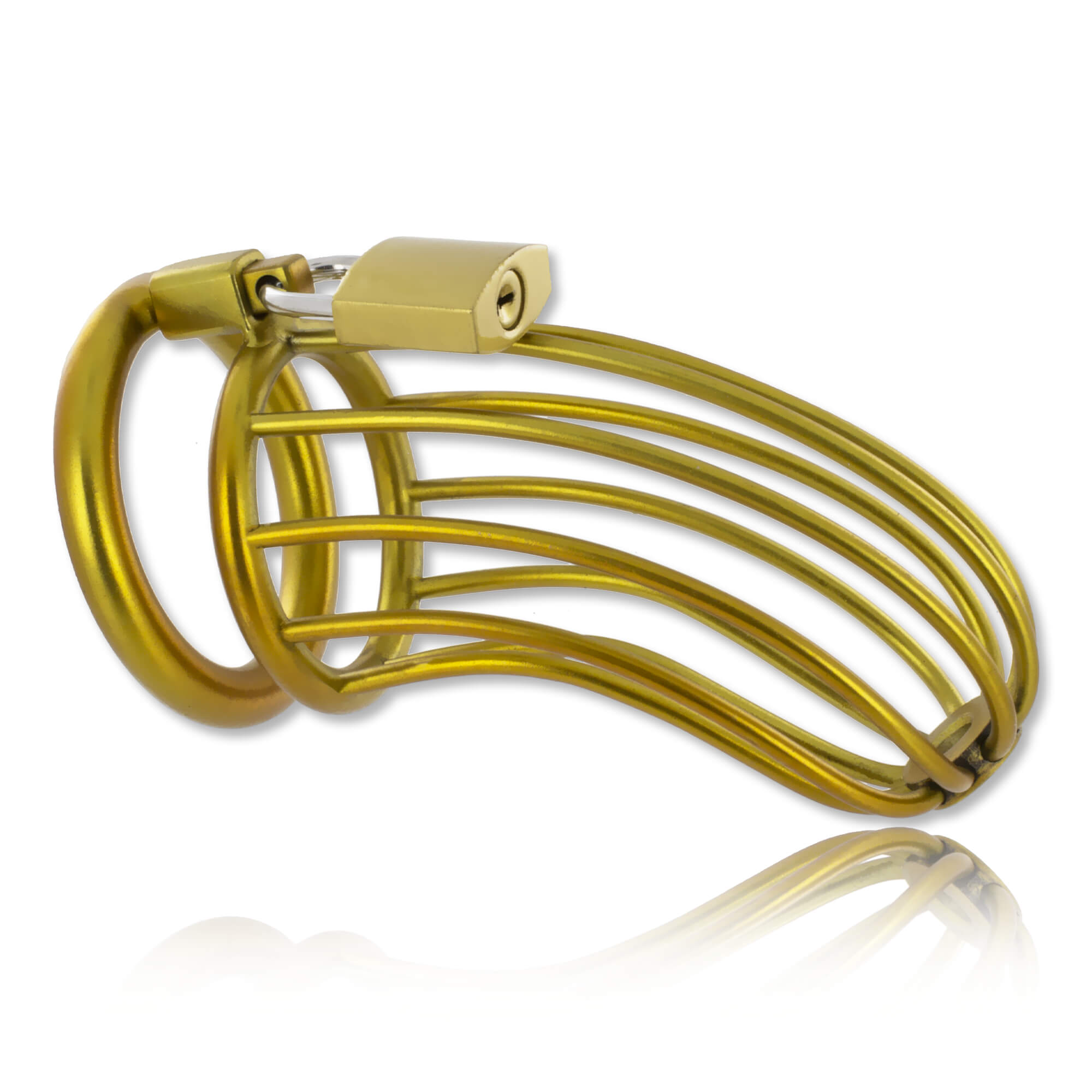Cage de chasteté homme avec cockring acier gold Birdcage