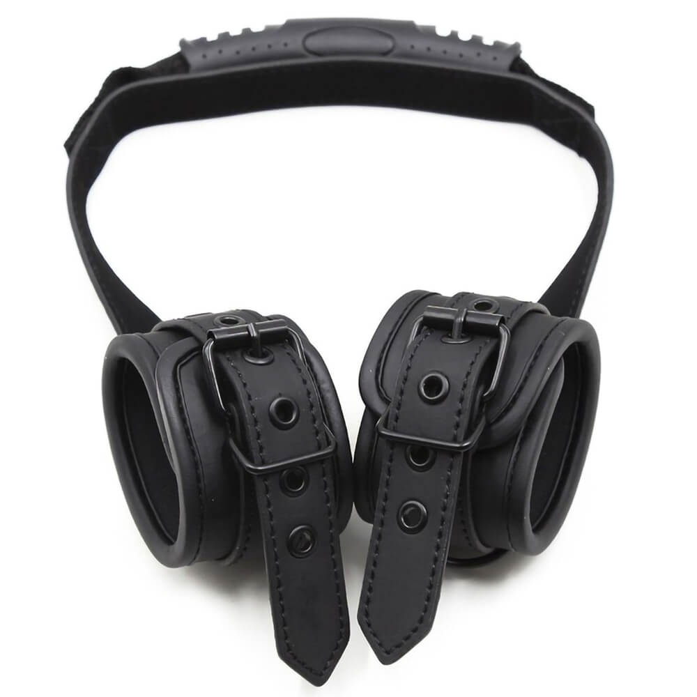 Menottes simili cuir noir avec poignée Kinky Puppy